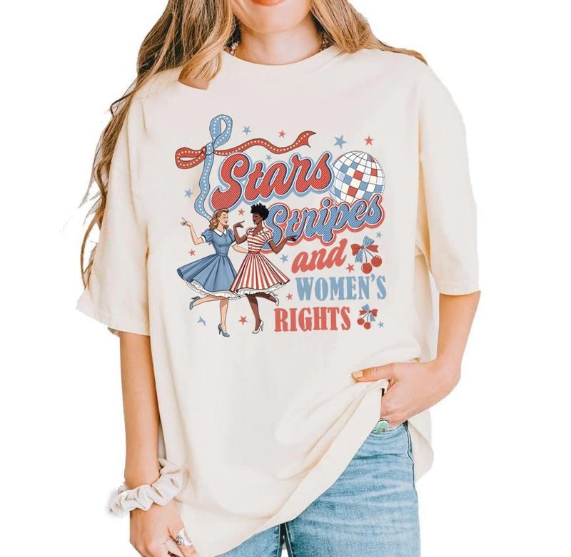 Retro Stars Stripes And Women's Rights Shirt, Stars Stripes T-Shirt, Patriotic Feminist Shirt, Feminist 4th of July T-Shirt, Womens Rights Shirt