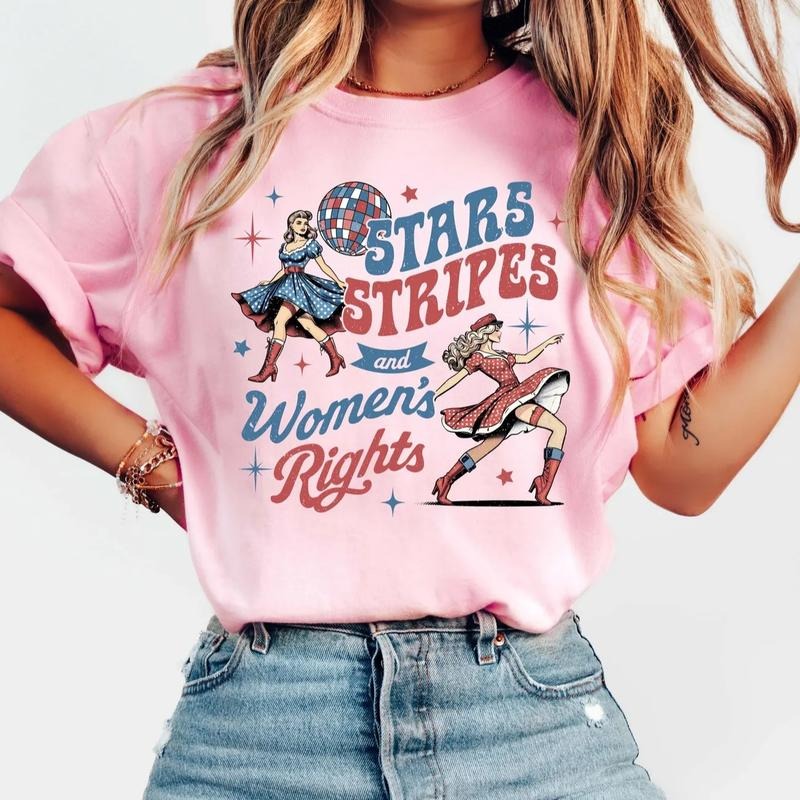 Retro Stars Stripes And Women's Rights Shirt, Stars Stripes Tee, Patriotic Feminist Shirt, Feminist 4th of July Shirt, Womens Rights Shirt