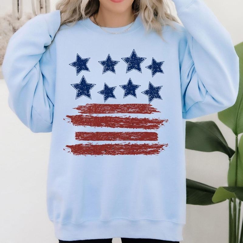 Retro Stars and Stripes, Patriotic, America, 4th of July Sweatshirt, Crew Neck, Women's, Crewneck
