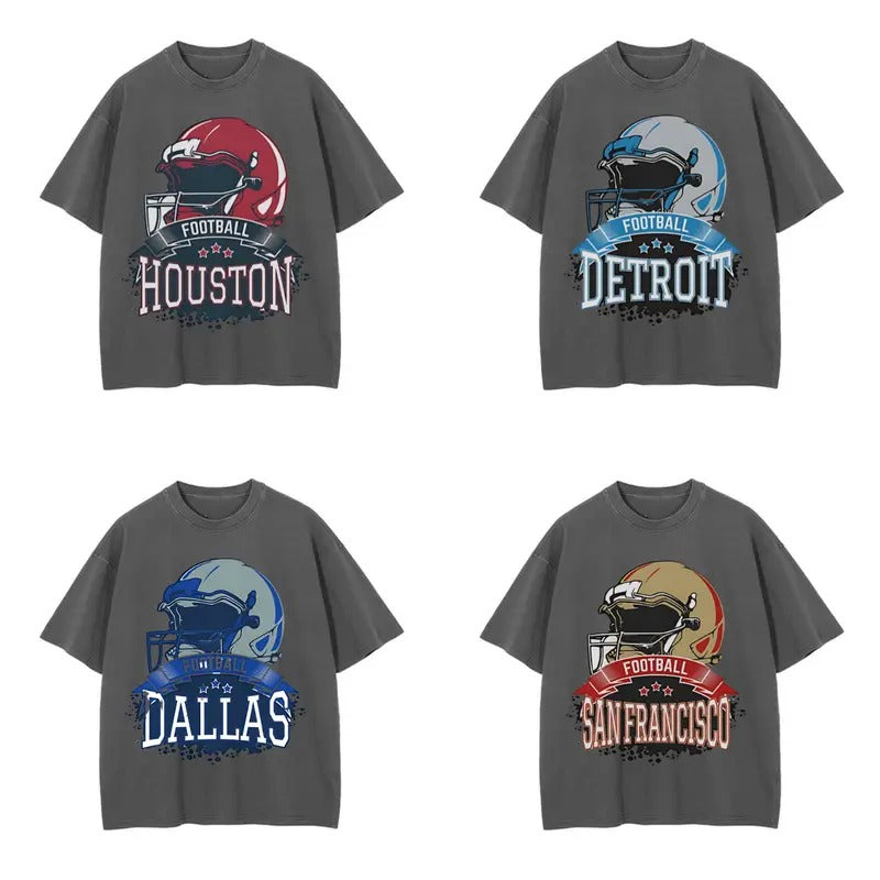Retro T-Shirt Showcasing All Football Teams - Dark Heather Color