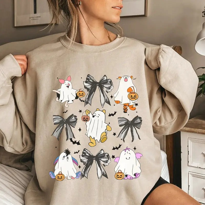 Retro The Pooh Ghost Shirt, Vintage Coquette Bow Halloween Shirt, Pooh Halloween Shirt, 90s Film Character Sweatshirt