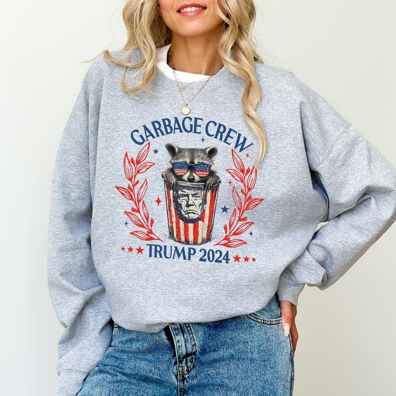 Retro Trummp Garbage Man Sweatshirt, Garbage Crew Trummp 2024 Crewneck, Trummp Santa Sweater, Stay Trashy Long Sleeve Pullover, Xmas Holiday Womenswear