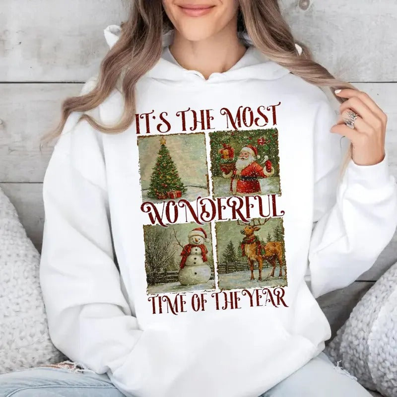 Retro Vintage Christmas Sweatshirt, Santa Claus Shirt, Merry Christmas T Shirt Hoodie, Unisex Sweater Pullover Tee Cotton Polyester Fit