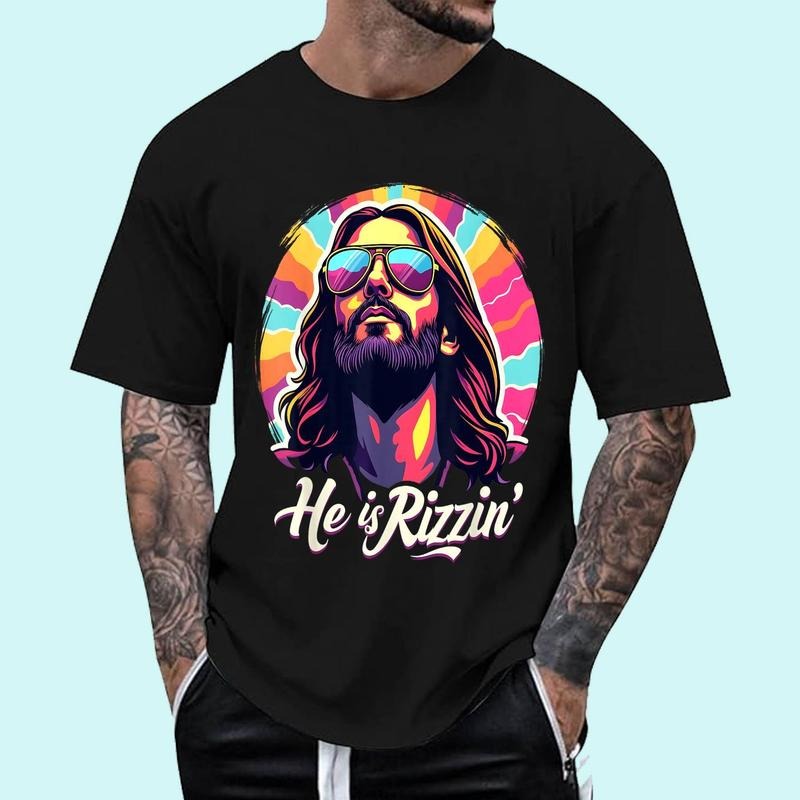 Retro Vintage Jesus Christian He Is Rizzin' Jesus Is Rizzen T-Shirt | Tee For Men and Women, Unisex Cotton