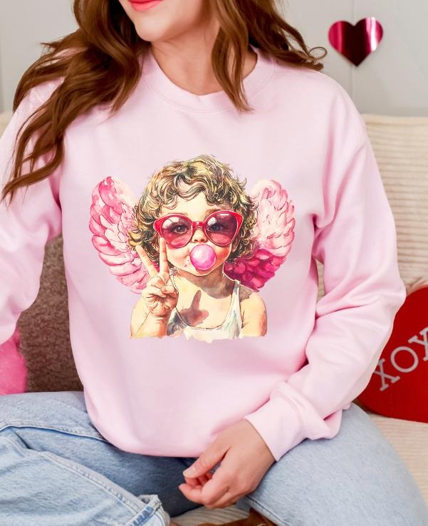 Retro Vintage Valentines Day Cupid with Bubblegum Unisex sized Sweatshirt hoodie