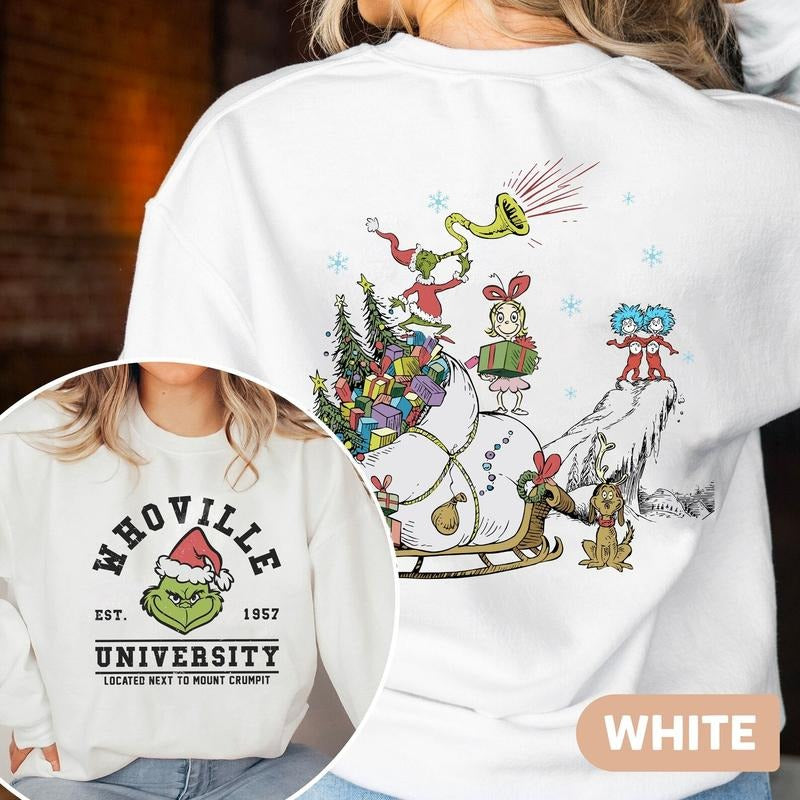 Retro Whoville University Sweatshirt, Whoville Sweatshirt, Grinch Christmas Hoodie, Grinchmas Hoodie, Christams Sweatshirt, Christmas Gifts Cotton Womenswear Cotton Womenswear