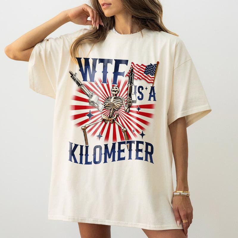 Retro Wttf Is A Kilometer Funny Tshirt, July 4th Skeleton Funny Cringey Usa Meme, Funny Gamer Shirt, Independence Day Gift, Usa Flag, Veteran Day Tee, Unisex T-Shirt, Short Sleeve Tee Shirt, Gifts For Birthday