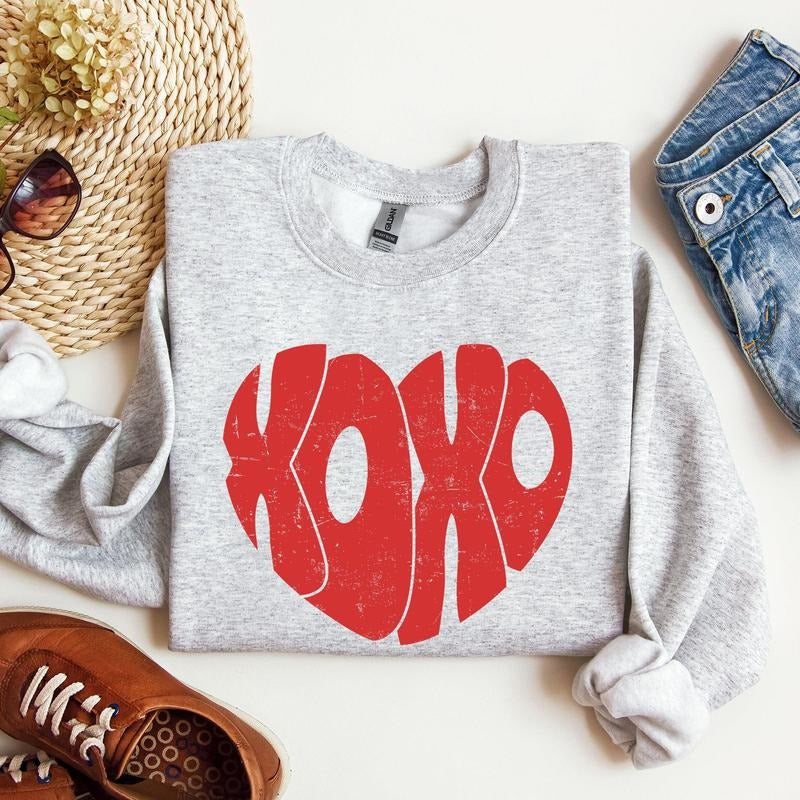 Retro XOXO Heart, Vintage, Sweatshirt, Valentine's Day, Crew Neck, Women's, Crewneck, Valentine's Day, Love, Heart, Cupid