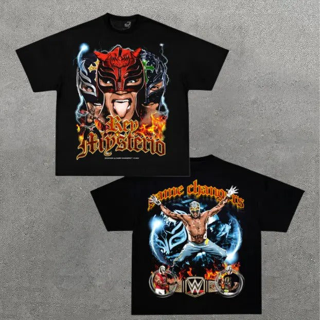 Rey Mysterio Vintage Graphic Tees, Wrestler Tshirt, WWE Shirts, Crew Neck Casual T-Shirt, Unisex Wrestling Shirt Men Clothing Gifts For Men Women Streetwear Menswear Womenswear