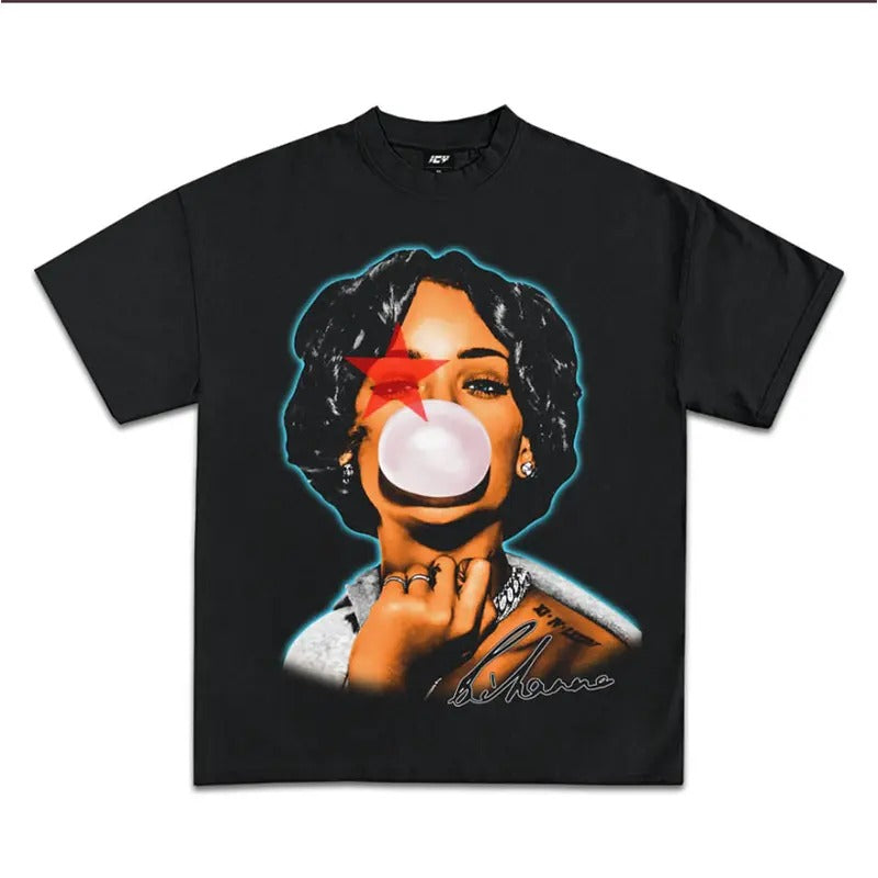 Rihana Red Star Graphic Tee Gift For Fan All Size