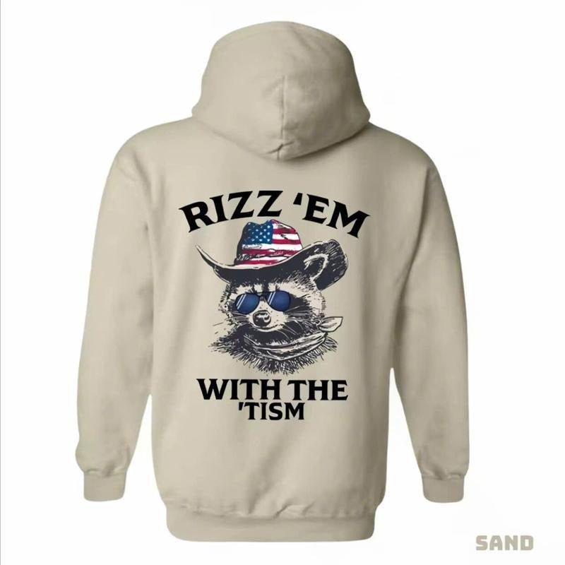 Rizz 'Em With The 'Tism Hoodie - Featuring A Raccoon Wearing An American Cowboy Hat And Sunglasses, Perfect Graphic For Outdoor, Funny Tee Casual Top