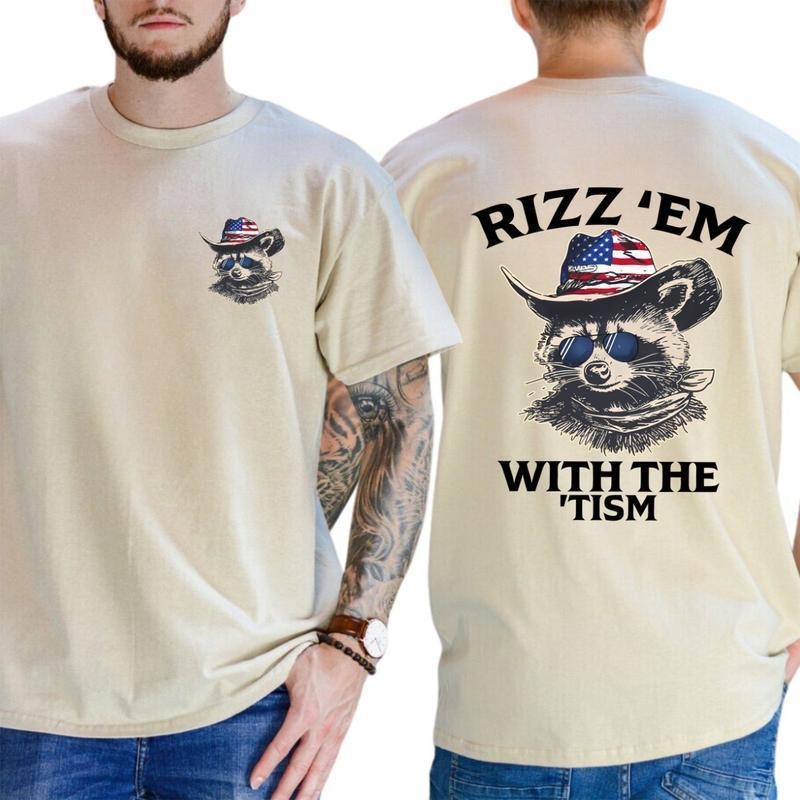 Rizz 'Em With The 'Tism Raccoon T-Shirt - Sweatshirt - Hoodie, Drinking Graphic Tee, Funny Cowboy Raccoon Shirt, Western Style Vintage Trendy Shirt - Unisex Shirt Graphic Tees For Men And Women - Gifts For All