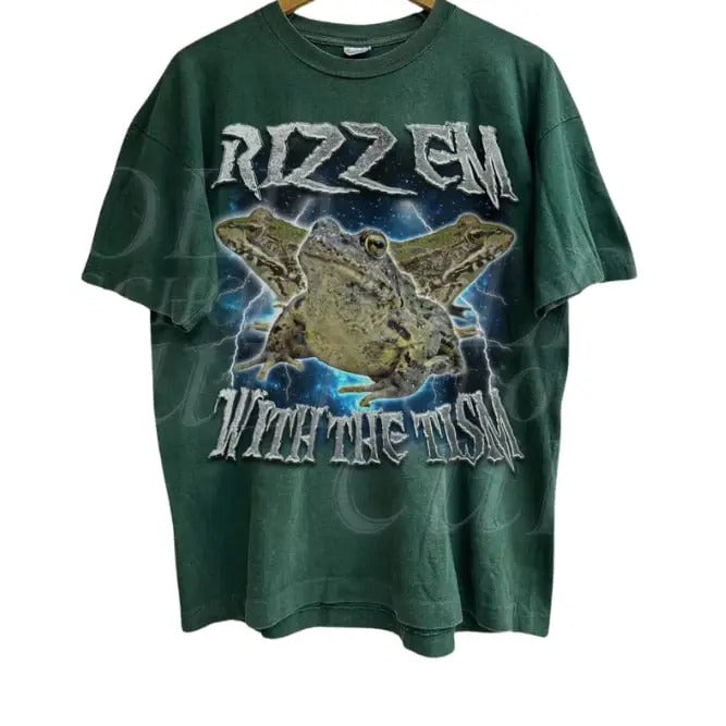 Rizz Em With The Tism Frog Vintage Graphic Shirt, Retro 90s Toad Rizz Graphic Shirt, Autism Awareness, Funny Frog Lovers Tee, Weird Shirts,graphic tees, meme shirts, vintage clothing, unhinged shirts, men's vintage tees