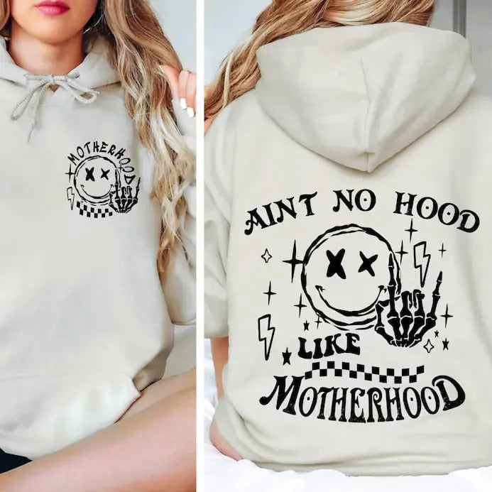 Rock Mom Hoodie, Ain't No Hood Like Motherhood, Funny Mothers Day Trendy Mom Hoodie, Sarcastic Hoodie, Rock Band Hoodie, Happy Face Cool