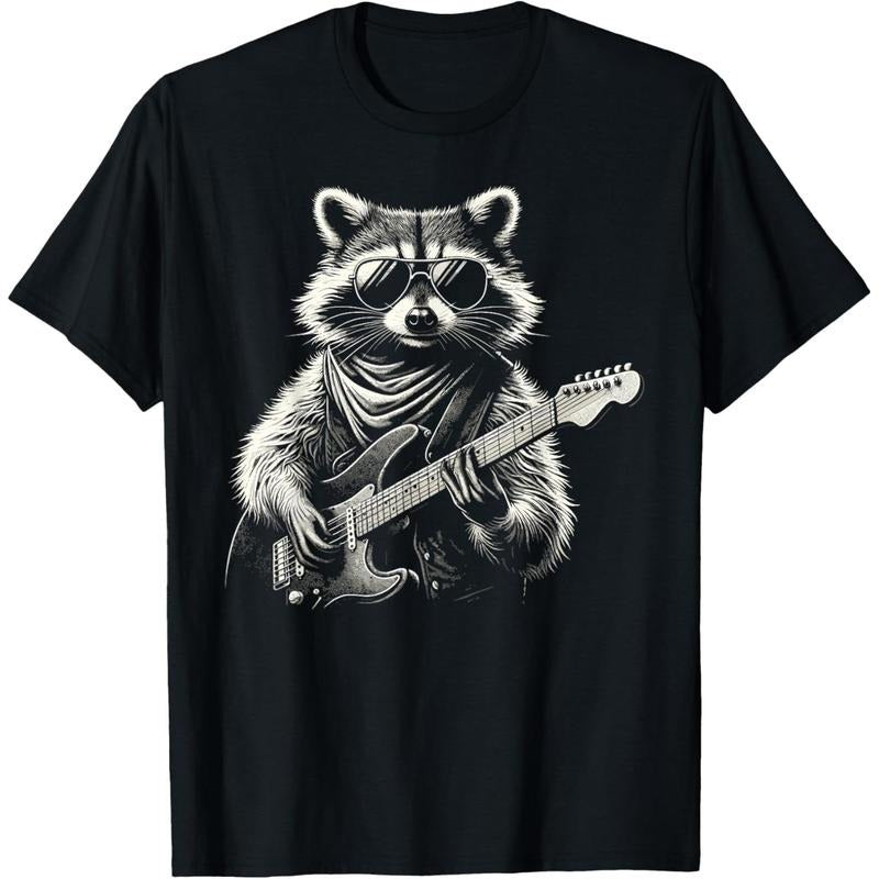 Rock On Raccoon Rock and Roll Vintage Guitarist Men Women T-Shirt made in us