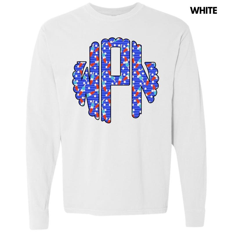 Rocket Pop Monogram Long Sleeve Comfort Colors T-Shirt 'NLB'