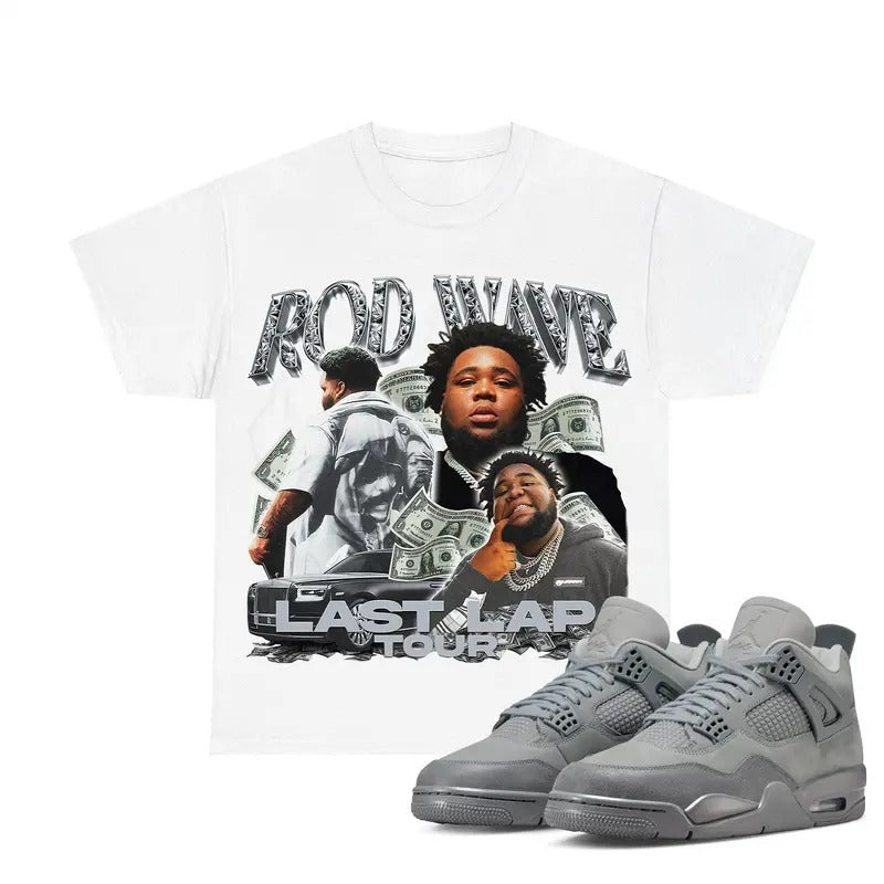 Rod Wave Last Lap Tour 4s Retro Wet Cement Sneakers Outfits, Graphic Streetwear Y2k Cotton T-shirt