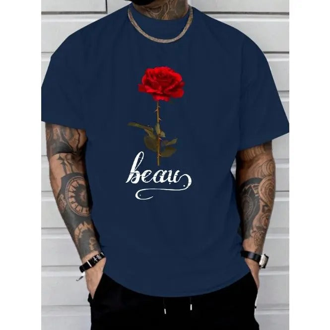Rose language print comfortable and soft tee shirt, Tees for Men, Casual Short Sleeve T-shirt for summer Made in USA