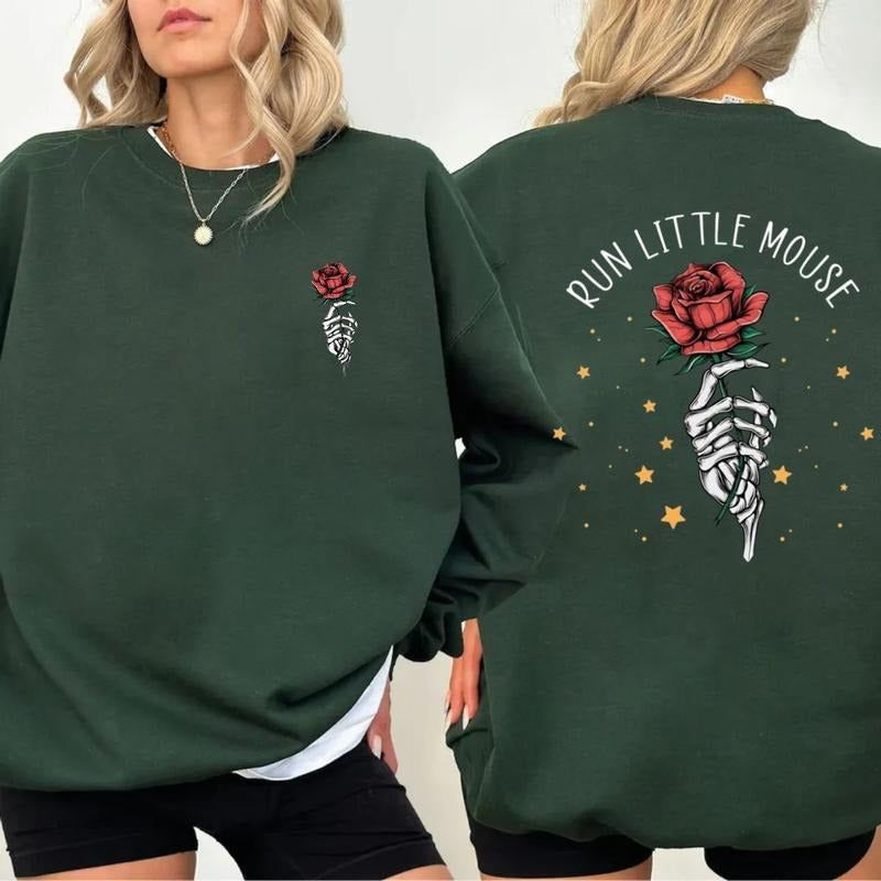 Run Little Mouse Sweatshirt, Rose Skeleton, Smut Reader, Dark Romance Merch, Haunting Adeline Shirt, Women's Book Lover Gift Sweater Pullover Tee