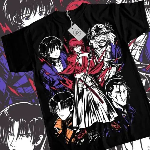 Rurouni Kenshin Samurai Himura T-Shirt Rurouni kenshin art Black Shirt All Size