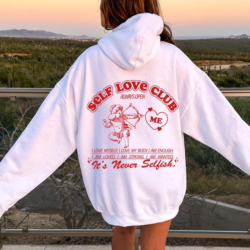 SELF LOVE CLUB ALWAYS OPEN UNISEX OVERSIZED CASUAL COTTON HOODIE Comfort Light Womenswear Long Sleeves