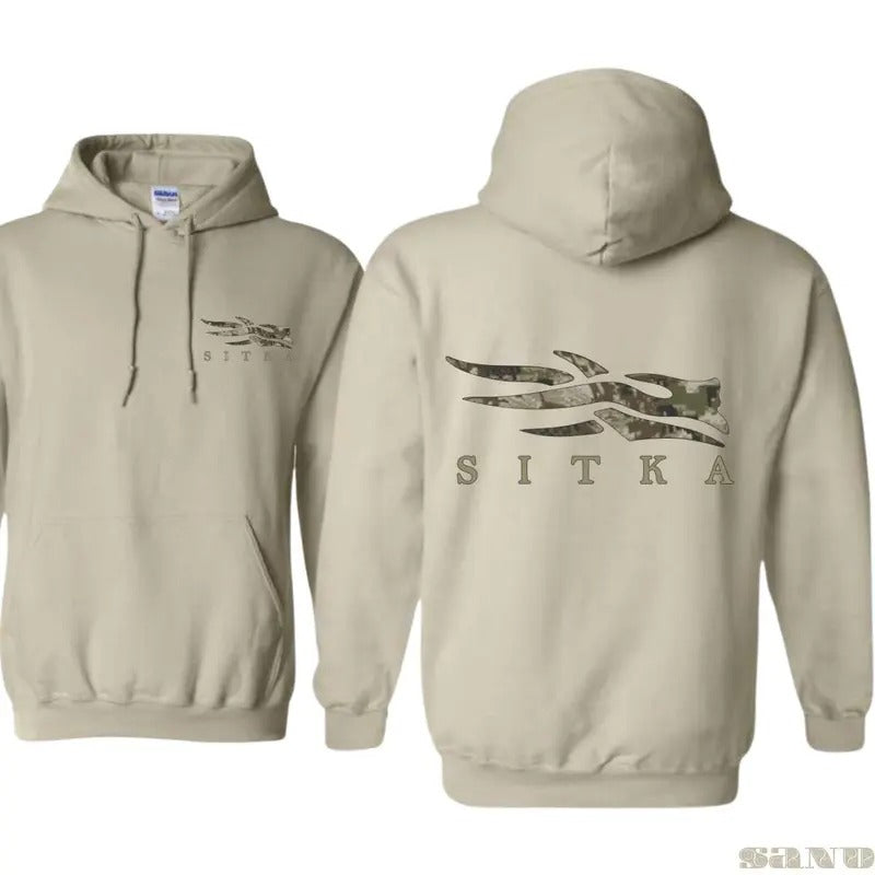 SITKA Hoodie Sweatshirt T-shirt 2 Side Printed - A modern camo design for outdoor enthusiasts, perfect for hunting trips and nature exploration, providing comfort and durability, Unisex.