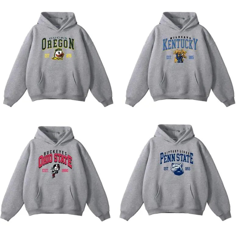 SPORT GREY HOODIE Vintage NCAA College All Teams Top Sports Classic Sweater Pullover Long Sleeve Sweatshirts Menswear Casual