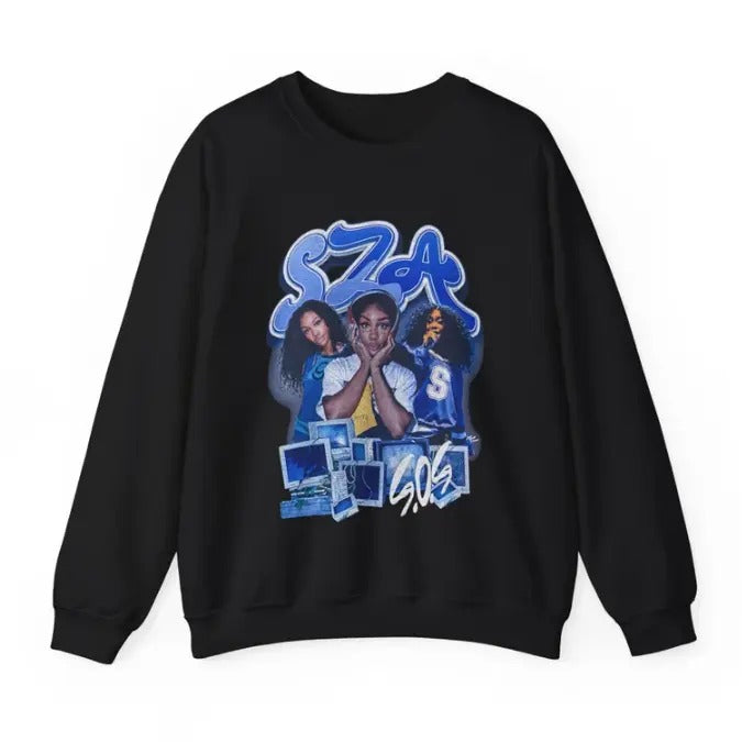 SZA Sweatshirt Black, Vintage Rap Sweatshirt SZA HipHop Graphic Print