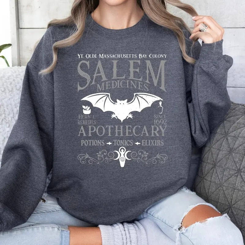 Salem Apothecary Halloween Sweatshirt, Retro Style Halloween T-Shirt, Salem Witches Hoodie, Salem Sweatshirt, Salem Since 1692 Hoodie
