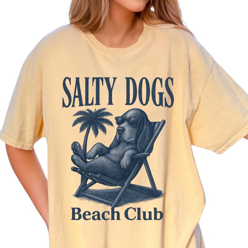 Salty Dogs Beach Club Bassett Hound Shirt ~ Unisex Apparel Relaxed Fit Printed In The USA Clothing Womenswear Casual Comfort Cotton Top Athletic Boho Chic