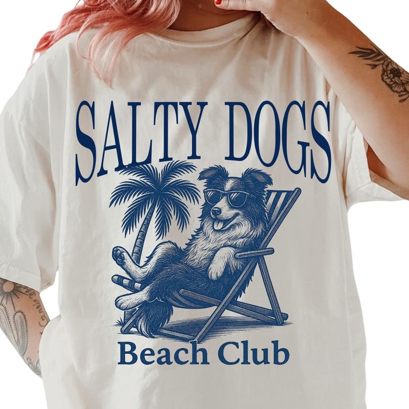 Salty Dogs Beach Club Border Collie Shirt ~ Unisex Apparel Relaxed Fit Printed In The USA Clothing Womenswear Casual Comfort Cotton Top Athletic Boho Chic