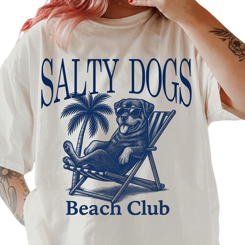 Salty Dogs Beach Club Rottweiler Shirt ~ Unisex Apparel Relaxed Fit Printed In The USA Clothing Womenswear Casual Comfort Cotton Top Athletic Boho Chic