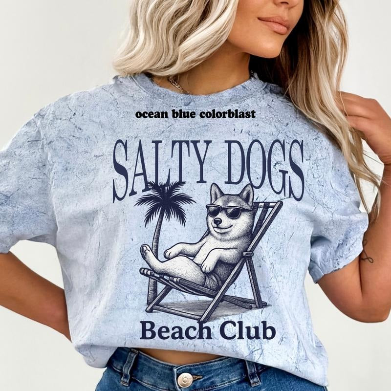 Salty Dogs Beach Club Shiba Inu Shirt ~ Unisex Apparel Relaxed Fit Printed In The USA Clothing Womenswear Casual Comfort Cotton Top Athletic Boho Chic