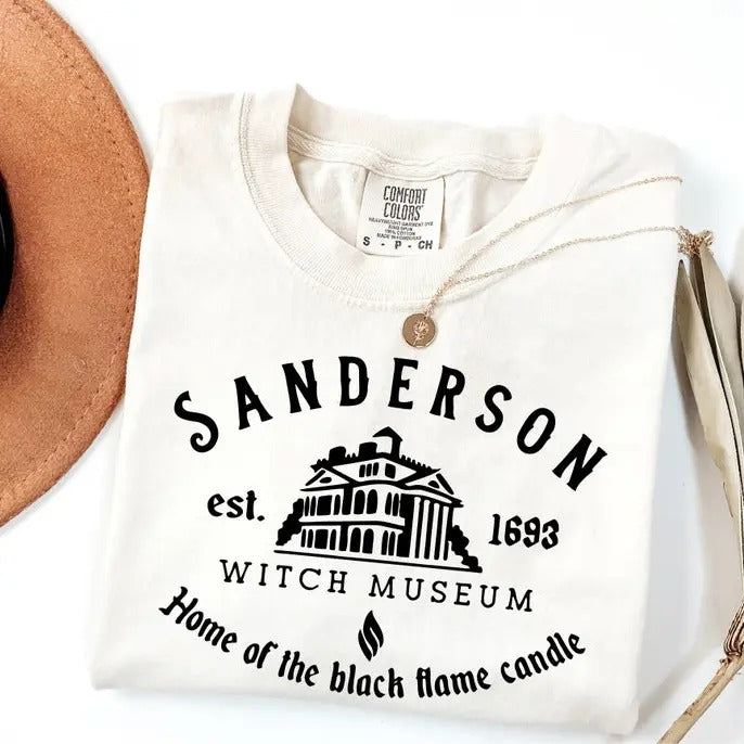 Sanderson Witch Museum Comfort Colors Shirt, Halloween Shirt, Witch Shirt, Black Flame Candle Shirt, Ho*us Po*us T-Shirt Classic Cotton Fabric Menswear