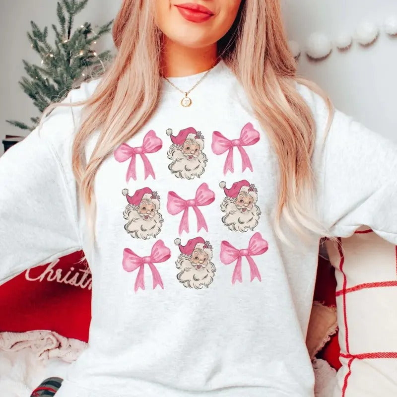 Santa Claus Bow Collage Graphic Tee - Merry Christmas - Christmas Gifts - Cute Christmas Shirt