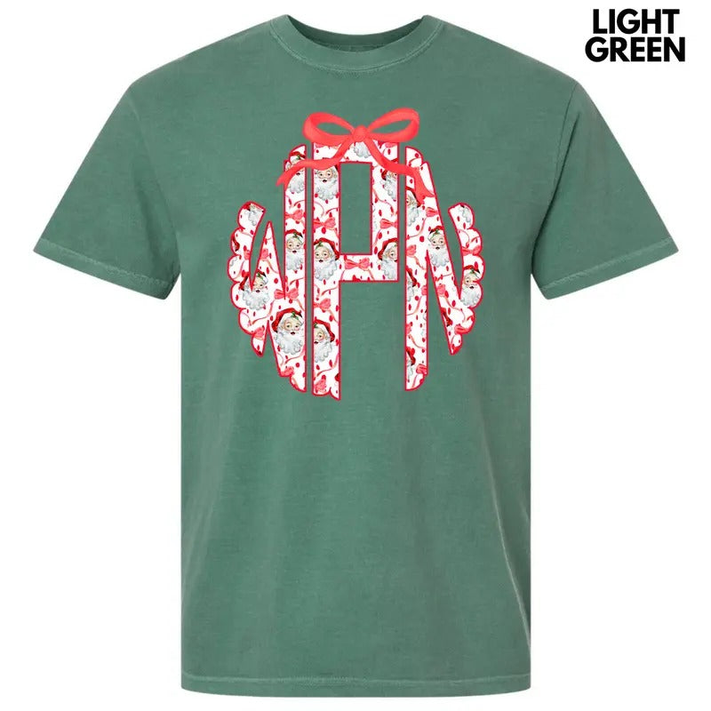 Santa Face Monogram Comfort Colors T-Shirt 'NLB'