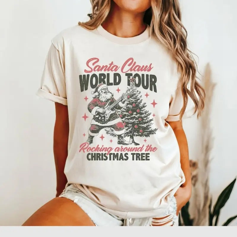 Santa Rocking Shirt, Vintage Santa Tshirt, Rocking Around the Christmas Tree, Retro Santa Claus, Christmas Santa Gift