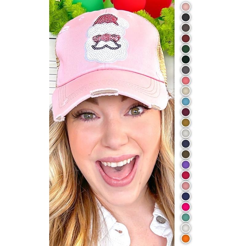 Santa Sparkle Christmas Sequin Vintage Hat - Festive Santa Face - Holiday Accessory