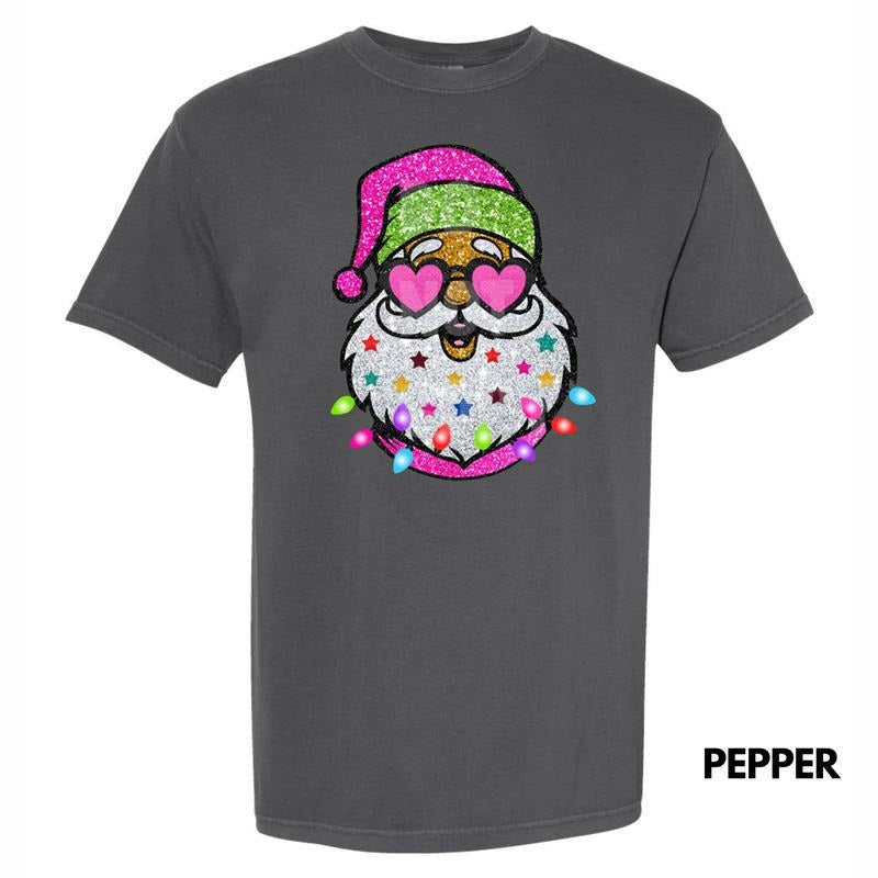 Santa With Sunnies FAKE Sequins Comfort Colors T-Shirt