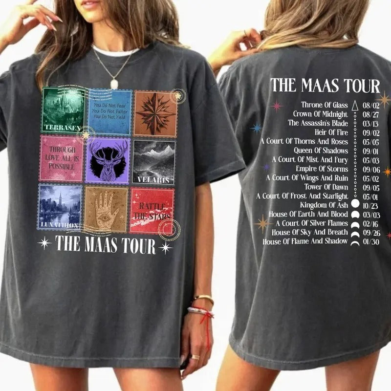 Sarah J. Maas Tour Shirt, Acotar Shirts, Crescent City T-Shirt, Throne of Glass Merch Shirt, SJM Fan Apparel, The Night Court Tee,LT234 T-shirts, Crewnecks, Hoodies – Gifts Suitable for Women & Men
