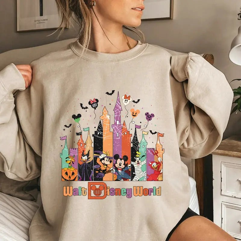 Scary Castle Halloween Shirt, Mouse Ghost Party Shirt, Retro 90s Film Sweatshirt, Friends Characters Halloween Balloons Tee