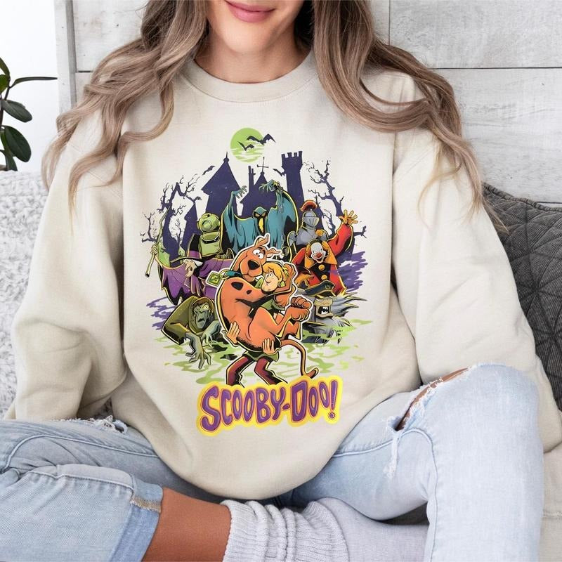 Scooby Doo Nostalgic Movie Sweatshirt, Retro Tv Show Sweat, Spooky Season, Unisex Long Sleeve Crewneck Sweater Womenswear Hoodie