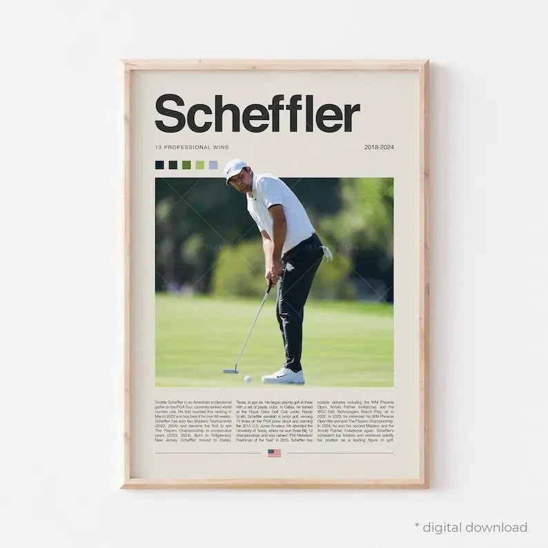 Scottie Scheffler Poster, Golf Poster, PGA Tour Golf Wall Art for Office, Sports Bedroom Art, Golf Gift Ideas, Golf Swing Artwork golf gifts for him