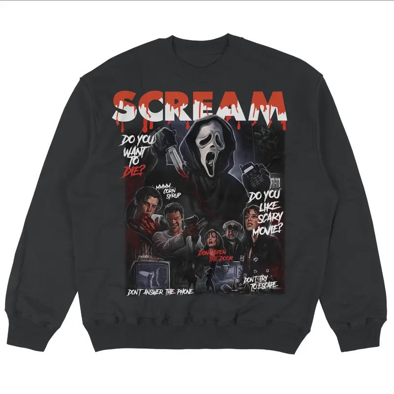 Scream "Don't Answer The Phone" Sweatshirt, Ghost Face Graphic Tee, Scream Movie Shirt, Scream Horror Movie, Halloween Movie Shirt, Halloween Gift, Spooky Season, Trick or Treat Menswear Hoodie