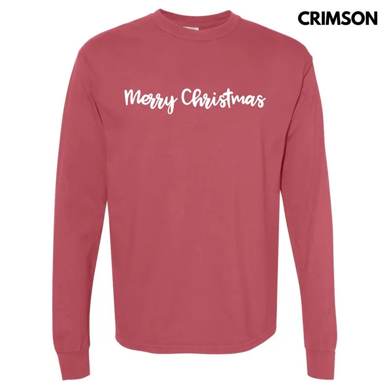 Script Merry Christmas Long Sleeve Comfort Colors T-Shirt 'NLB'