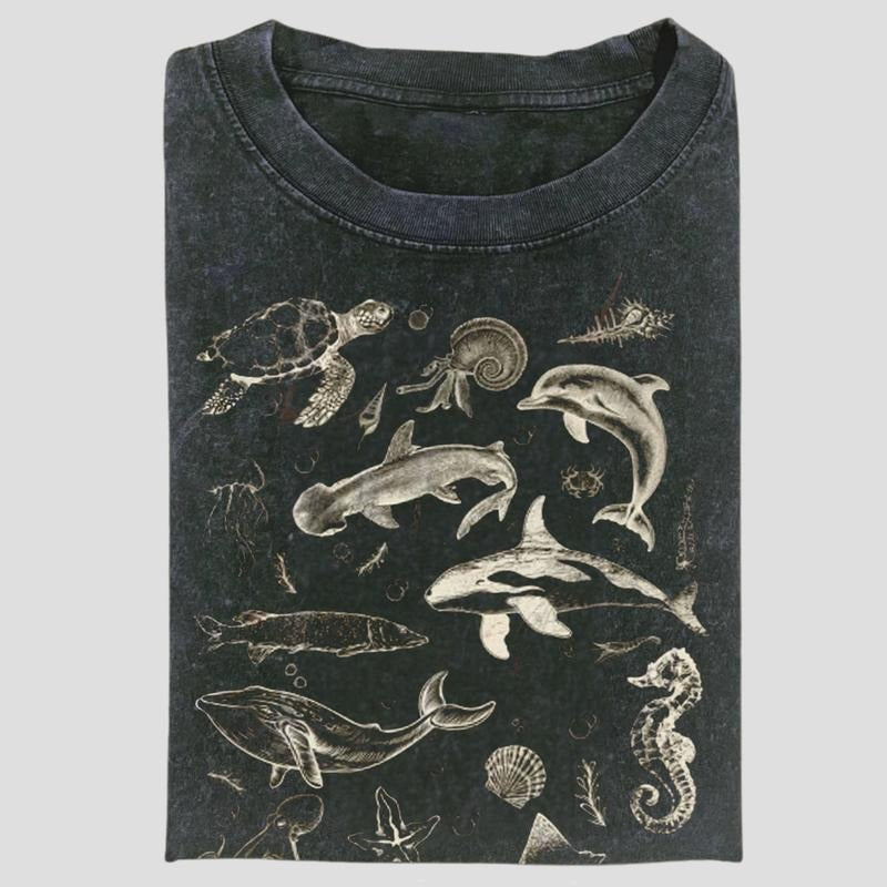 Sea Animals 90s Vintage Style Tshirt, Retro Y2k Ocean Shirt, Sealife, Whale, Orca, Turtle, Dolphin Shit, Unisex Adult Tee