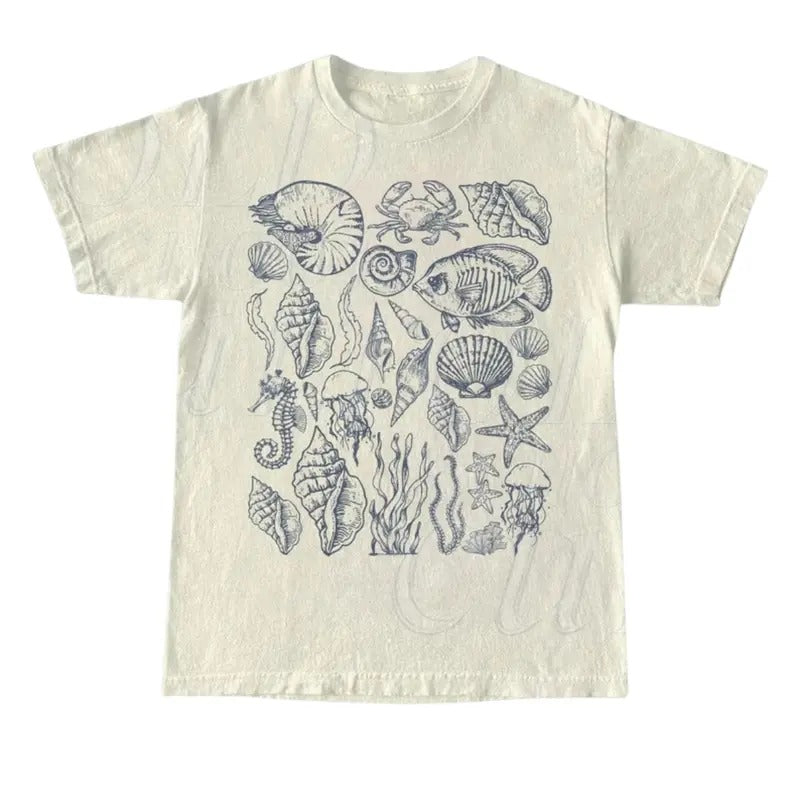 Sea Creatures Tshirt, Retro Ocean Lovers Nature Shirt, Sealife, Ocean Plants Shirt, Fish Lovers Gift, Sea Animlas, Unisex Adult Tee Menswear Top Underwear Streetwear