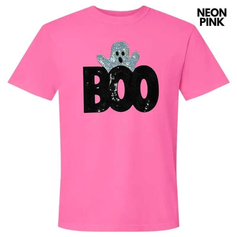 Sequin Boo Ghost Patch Comfort Colors T-Shirt