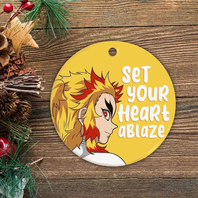 Set Your Heart Ablaze Ornament, Anime Christmas Ornament for Christmas Tre, Manga Xmas Tree Anime Ornament