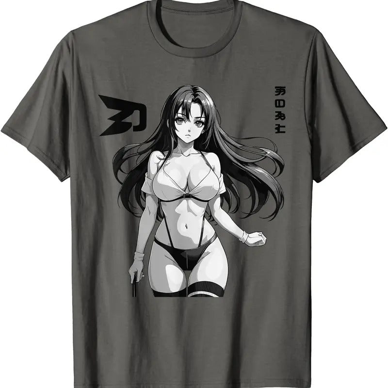 Sexy Waifu Otaku Anime Girl Japanese In Black And White Art TShirt